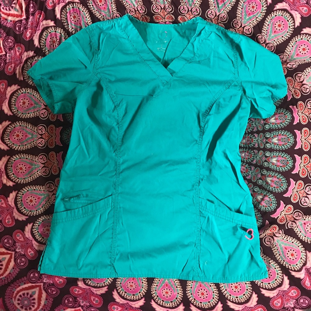 Peaches Teal Scrub Top